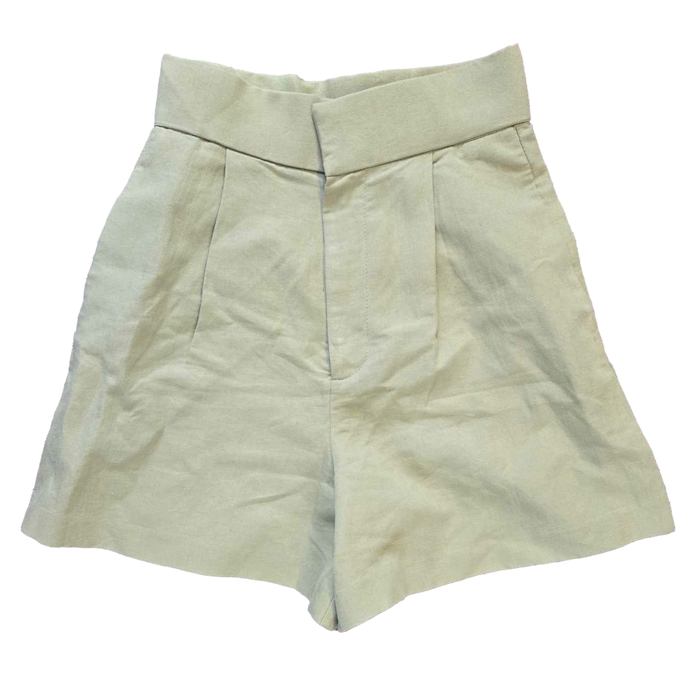 Zara Sage Green High Waist Pleated Shorts